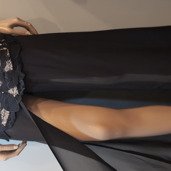 🩵SAINTS + SECRETS Lace Bodice Formal Maxi Dress Front Slit Chiffon Drop Waist - Picture 7 of 15